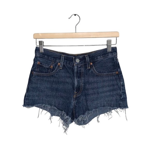Levi’s 501 Cut Off Jean Shorts  Button Fly Dark Blue Wash Denim Women'sSize‎ 24 - Picture 1 of 9